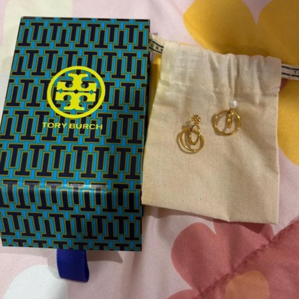 Tory Burch Gold Earrings with Pearl Accent